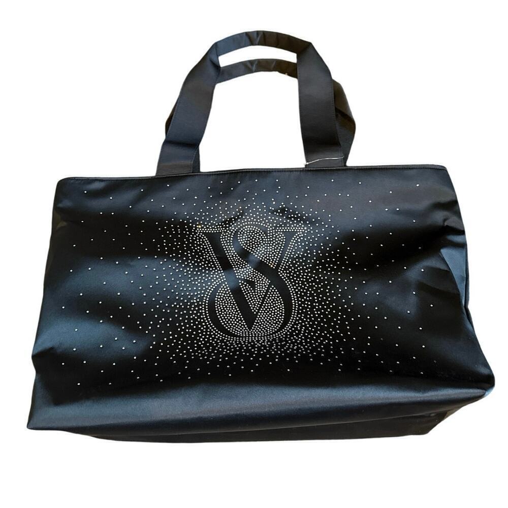 NWT Victoria’s Secret Black Shine Bling Weekender Shoulder Travel Tote Bag